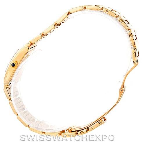 The image shows a side view of the Cartier Tank Francaise W50002N2 Women's Yellow Gold Silver Dial W50002N2 Women's Yellow Gold Silver Dial watch, focusing on the bracelet and crown.