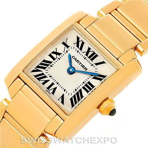 This is a close-up angle of the Cartier Tank Française watch, displaying the face, bezel, and part of the bracelet.