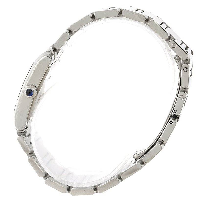 This image shows the side profile of the Cartier Tank Française watch, highlighting its bracelet and crown.