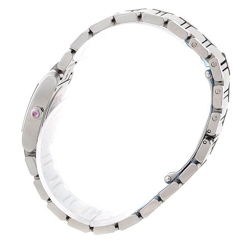 The image shows a side view of the Cartier Tank Française watch, highlighting its bracelet and case.