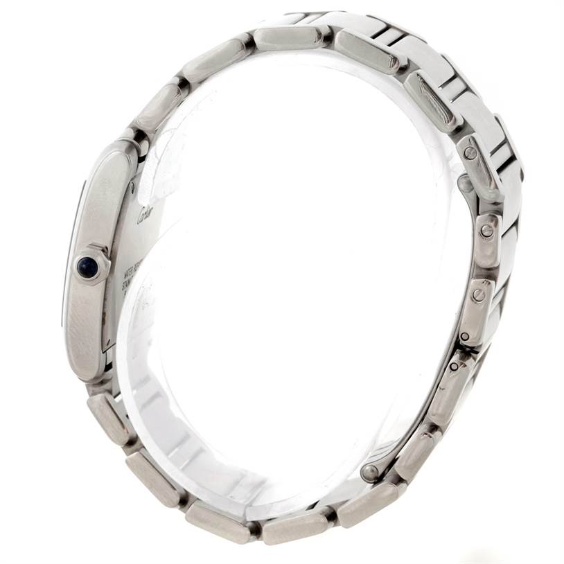 The image shows a side view of the Cartier Tank Francaise W51011Q3 Women's Stainless Steel Silver Dial W51011Q3 Women's Stainless Steel Silver Dial watch, focusing on the bracelet and side profile of the case.
