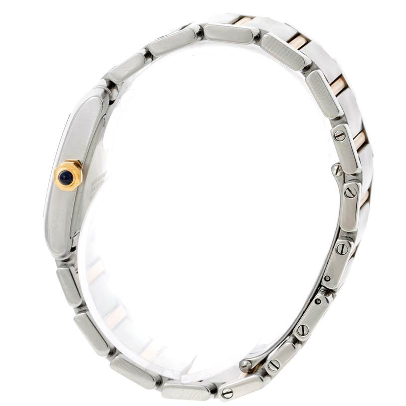 The image shows a side profile of the Cartier Tank Francaise W51012Q4 Women's Steel and Gold (two tone) Silver Dial W51012Q4 Women's Steel and Gold (two tone) Silver Dial watch, featuring its metal bracelet and crown.