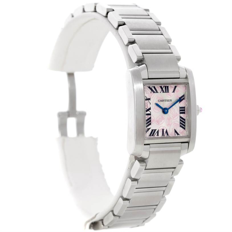 This Cartier Tank Francaise W51031Q3 Women's Stainless Steel Silver Dial W51031Q3 Women's Stainless Steel Silver Dial watch is shown at a slight angle, highlighting the face, bracelet, and side profile.