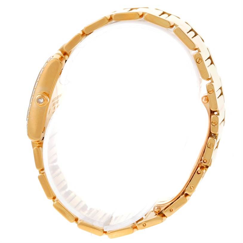 The image shows a side view of the Cartier Tank Francaise WE1001R8 Women's Yellow Gold Silver Dial WE1001R8 Women's Yellow Gold Silver Dial watch, focusing on the bracelet and side profile.