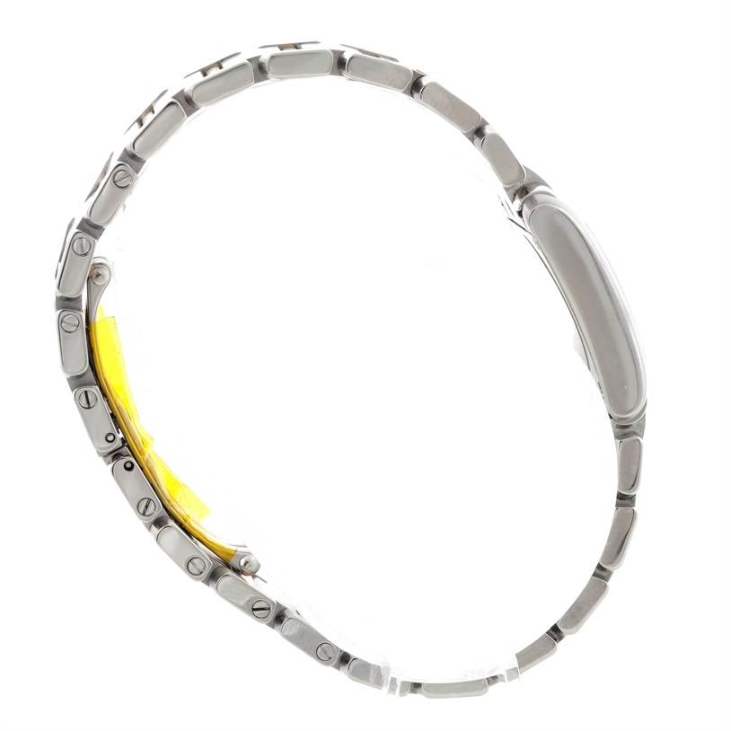 This image shows a side view of the band and profile of the case of a Cartier Tank Française watch.