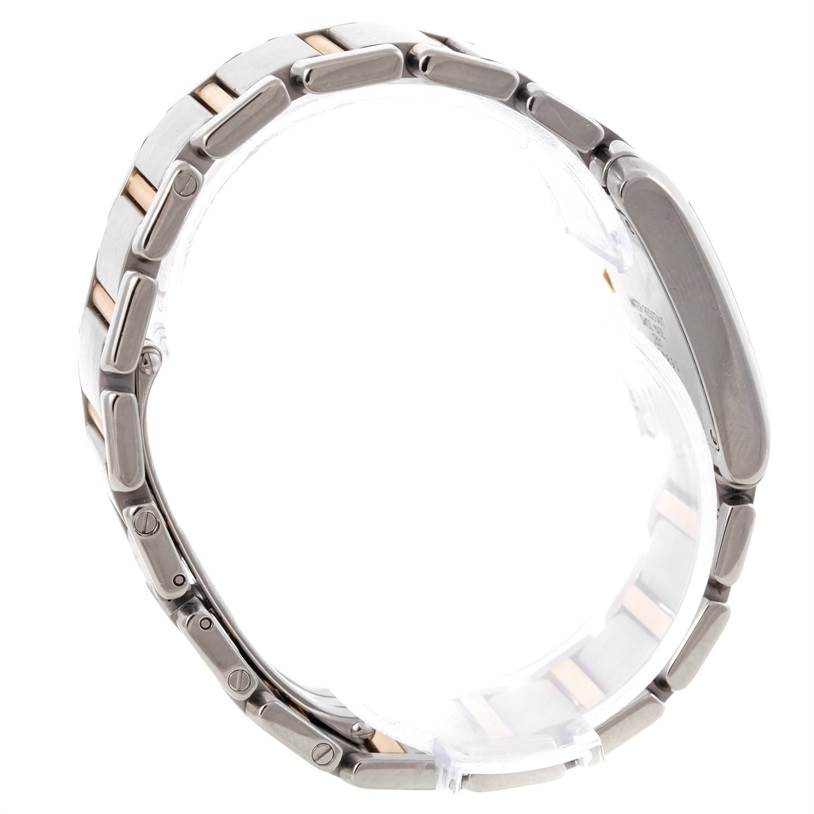 The image shows a side view of the Tank Francaise model by Cartier, highlighting the bracelet and part of the case.