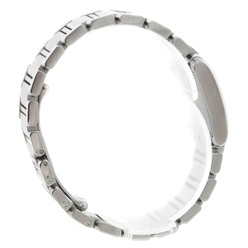 This image shows a Cartier Tank Francaise W51008Q3 Women's Stainless Steel Silver Dial W51008Q3 Women's Stainless Steel Silver Dial watch viewed from the side, focusing on its metal bracelet and side profile of the case.