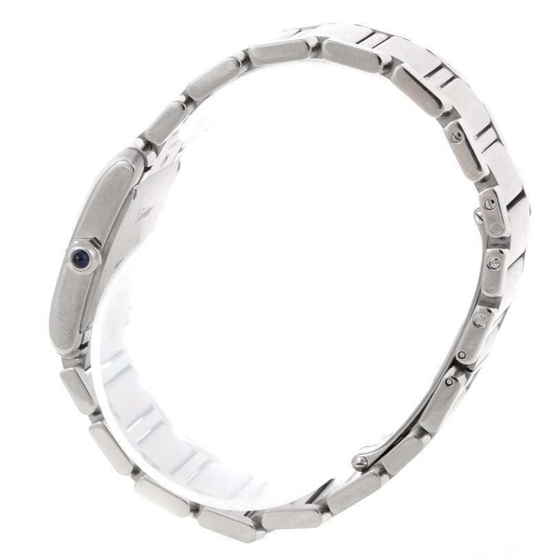 The image shows a side view of a Cartier Tank Francaise W51011Q3 Women's Stainless Steel Silver Dial W51011Q3 Women's Stainless Steel Silver Dial watch, highlighting its chain-link bracelet and case profile.