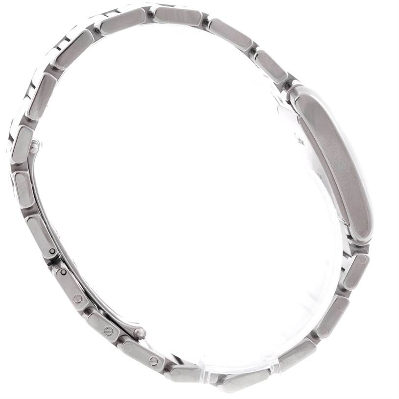 The image shows the side profile of the bracelet and case of a Cartier Tank Française watch.