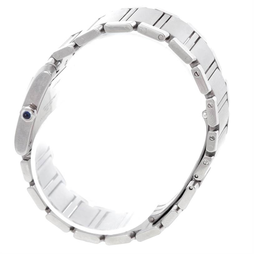 The image shows a side view of the Cartier Tank Francaise WSTA0005 Women's Stainless Steel Silver Dial WSTA0005 Women's Stainless Steel Silver Dial watch, highlighting the bracelet and part of the case.