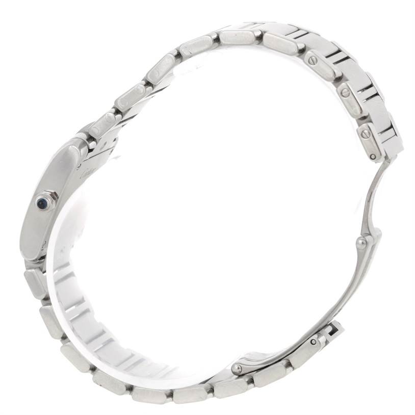 This image shows the side view and bracelet of the Cartier Tank Francaise W51008Q3 Women's Stainless Steel Silver Dial W51008Q3 Women's Stainless Steel Silver Dial model watch, featuring its signature stainless steel design.