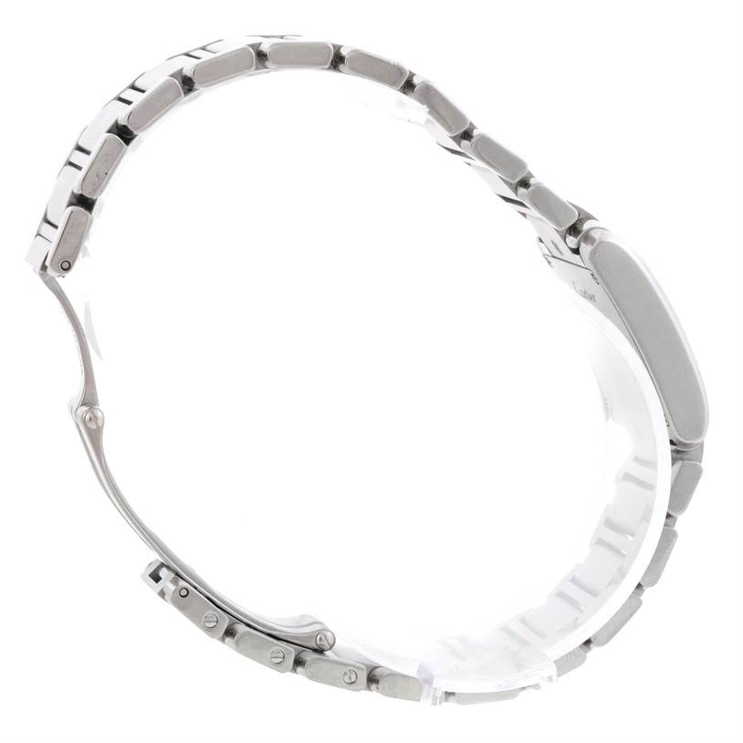 The image shows the side view of the bracelet and clasp of a Cartier Tank Francaise W51008Q3 Women's Stainless Steel Silver Dial W51008Q3 Women's Stainless Steel Silver Dial watch.