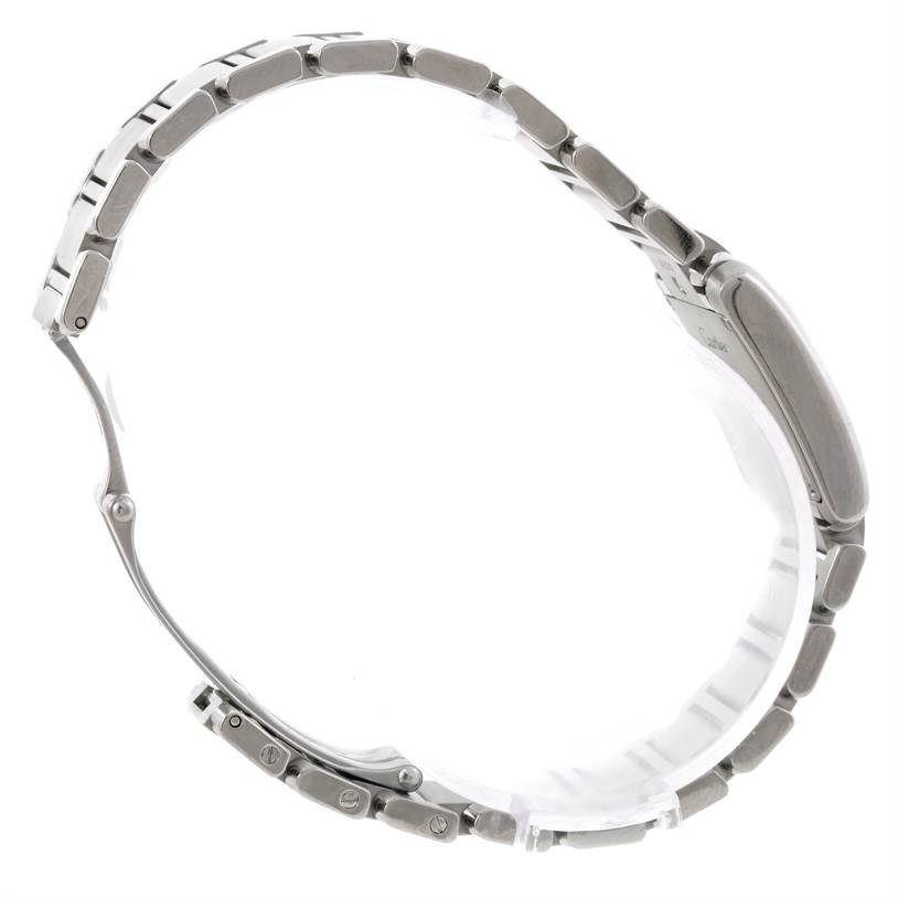 The image shows a side view of the Cartier Tank Francaise W51008Q3 Women's Stainless Steel Silver Dial W51008Q3 Women's Stainless Steel Silver Dial watch, highlighting its metal bracelet and case.