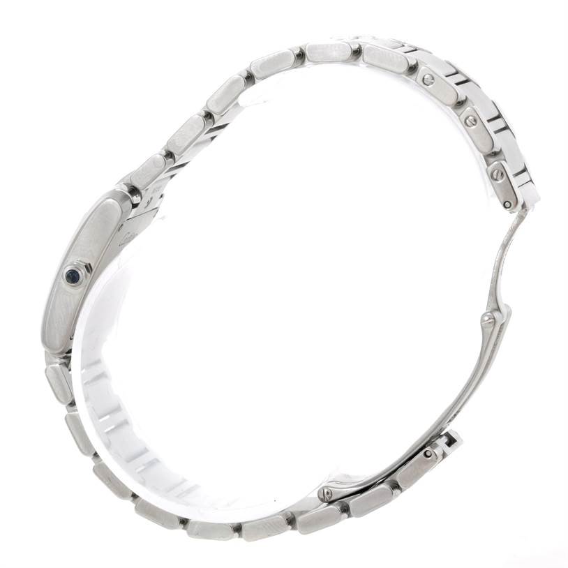 This image shows a side angle of the closed clasp and profile of the Tank Francaise watch by Cartier.