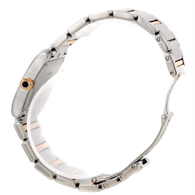 The image shows a side view of the Cartier Tank Francaise W51012Q4 Women's Steel and Gold (two tone) Silver Dial W51012Q4 Women's Steel and Gold (two tone) Silver Dial watch, highlighting its bracelet and crown detail.
