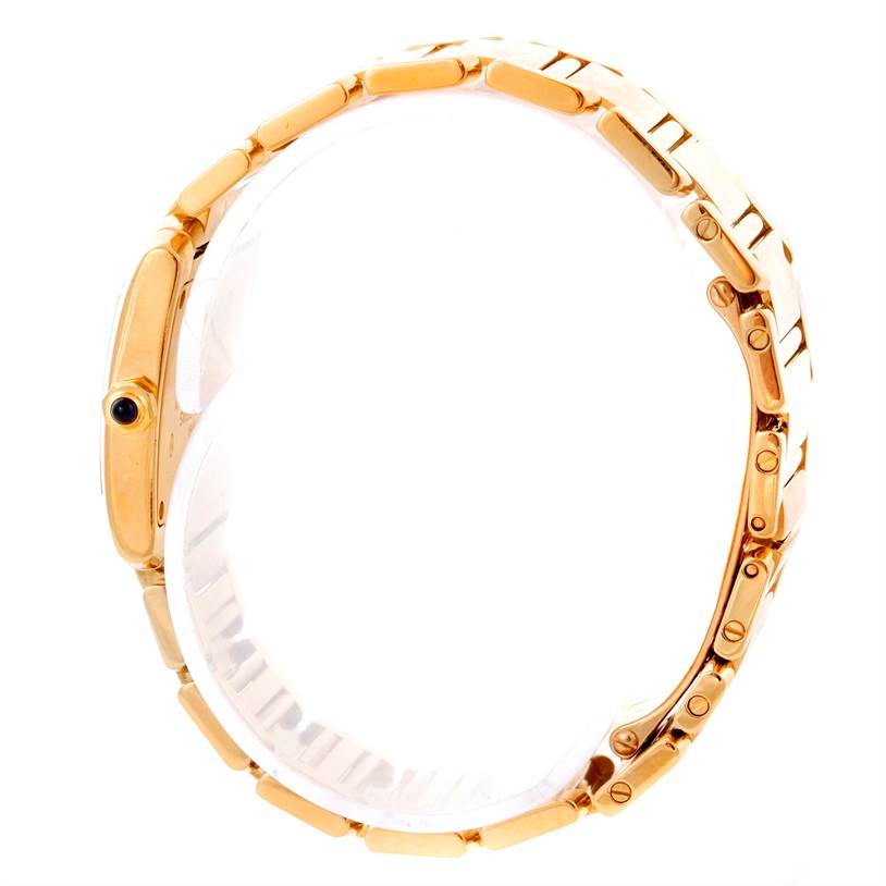 The image shows a side view of the Cartier Tank Francaise W50002N2 Women's Yellow Gold Silver Dial W50002N2 Women's Yellow Gold Silver Dial watch focusing on its gold bracelet and the side profile of the case.