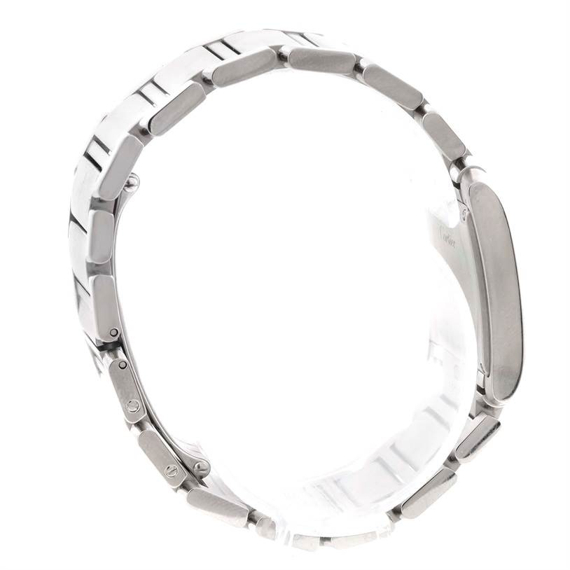This image shows a side view of the stainless steel bracelet of the Cartier Tank Francaise W51011Q3 Women's Stainless Steel Silver Dial W51011Q3 Women's Stainless Steel Silver Dial watch, highlighting the links and clasp.