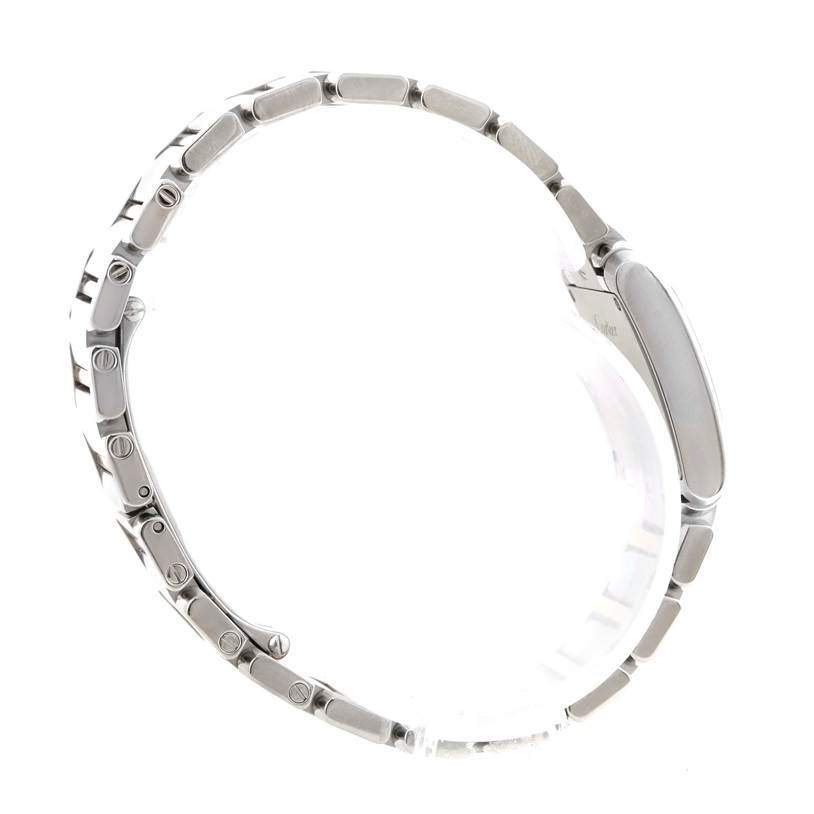 The Cartier Tank Francaise W51007Q4 Women's Steel and Gold (two tone) Silver Dial W51007Q4 Women's Steel and Gold (two tone) Silver Dial watch is shown from a side angle, displaying the bracelet and side profile of the case.