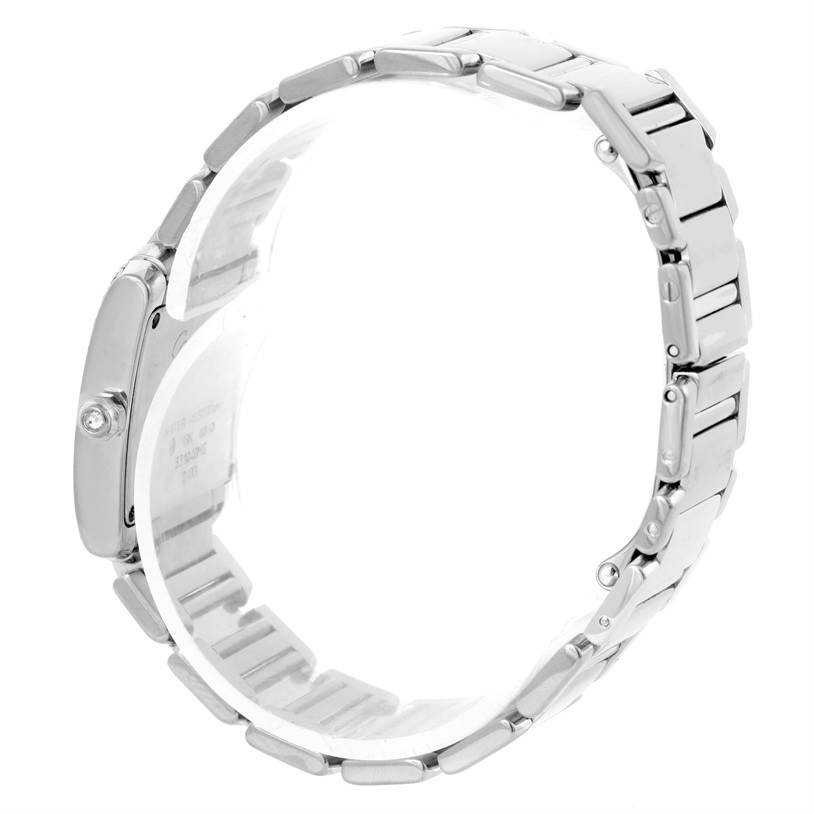 The image shows a side view of the bracelet and case of the Cartier Tank Francaise WE1002S3 Women's White Gold Silver Dial WE1002S3 Women's White Gold Silver Dial watch.