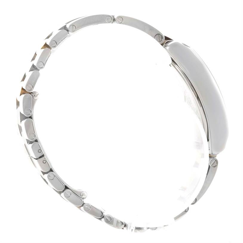 The image shows a side view of a Cartier Roadster W62026Y4 Women's Steel and Gold (two tone) Silver Dial W62026Y4 Women's Steel and Gold (two tone) Silver Dial watch, highlighting the case and part of the metal bracelet.