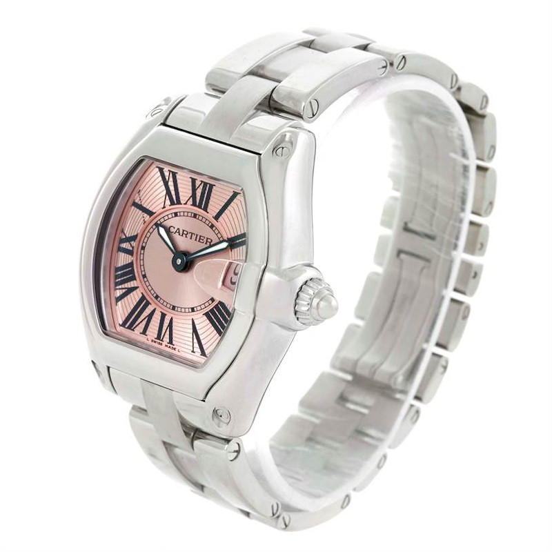 Cartier Roadster Ladies Pink Dial Watch W62017V3 Box Papers Strap SwissWatchExpo