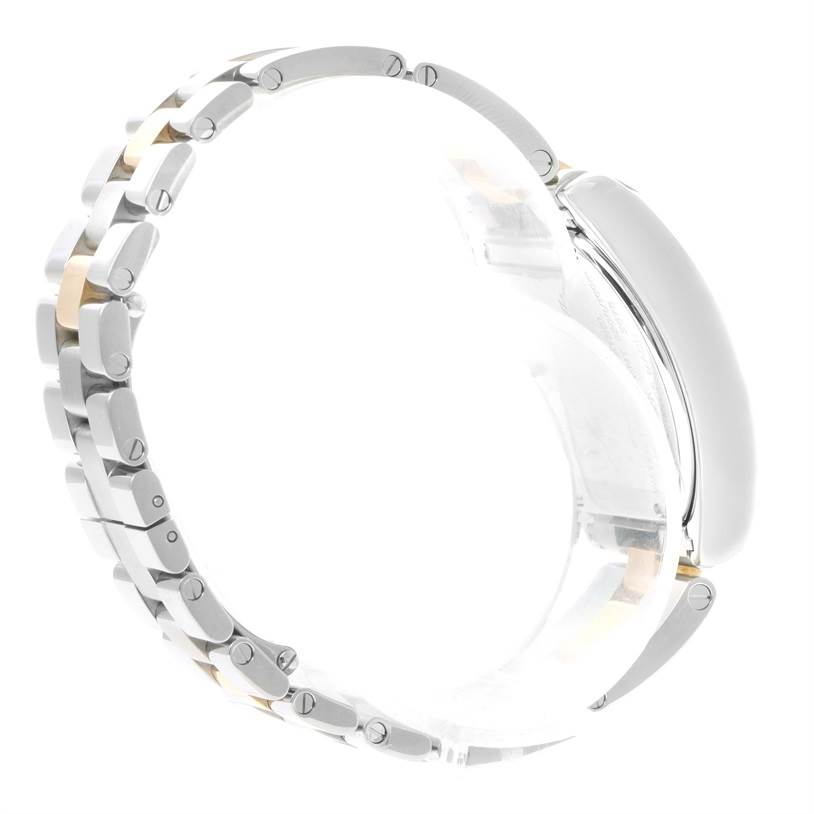 The image shows a side view of the Cartier Roadster W62026Y4 Women's Steel and Gold (two tone) Silver Dial W62026Y4 Women's Steel and Gold (two tone) Silver Dial watch, highlighting its bracelet and case design.