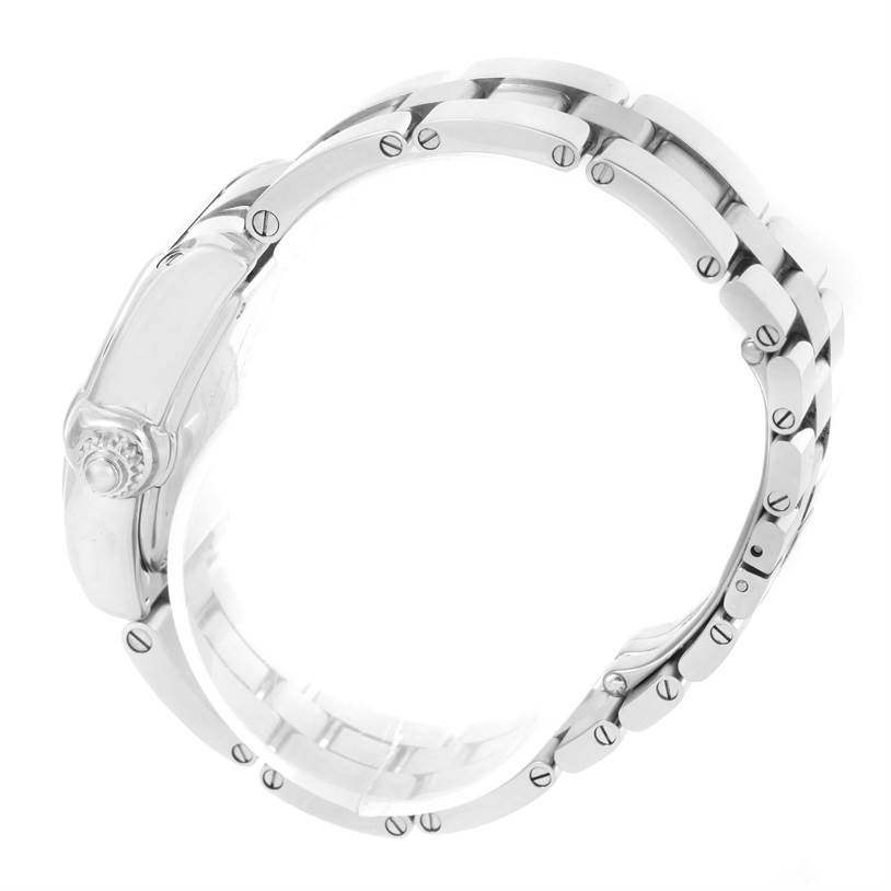 The image shows a side view of the watchband and crown of a Cartier Roadster W62016V3 Women
s Stainless Steel Silver Dial W62016V3 Women
s Stainless Steel Silver Dial model watch.
