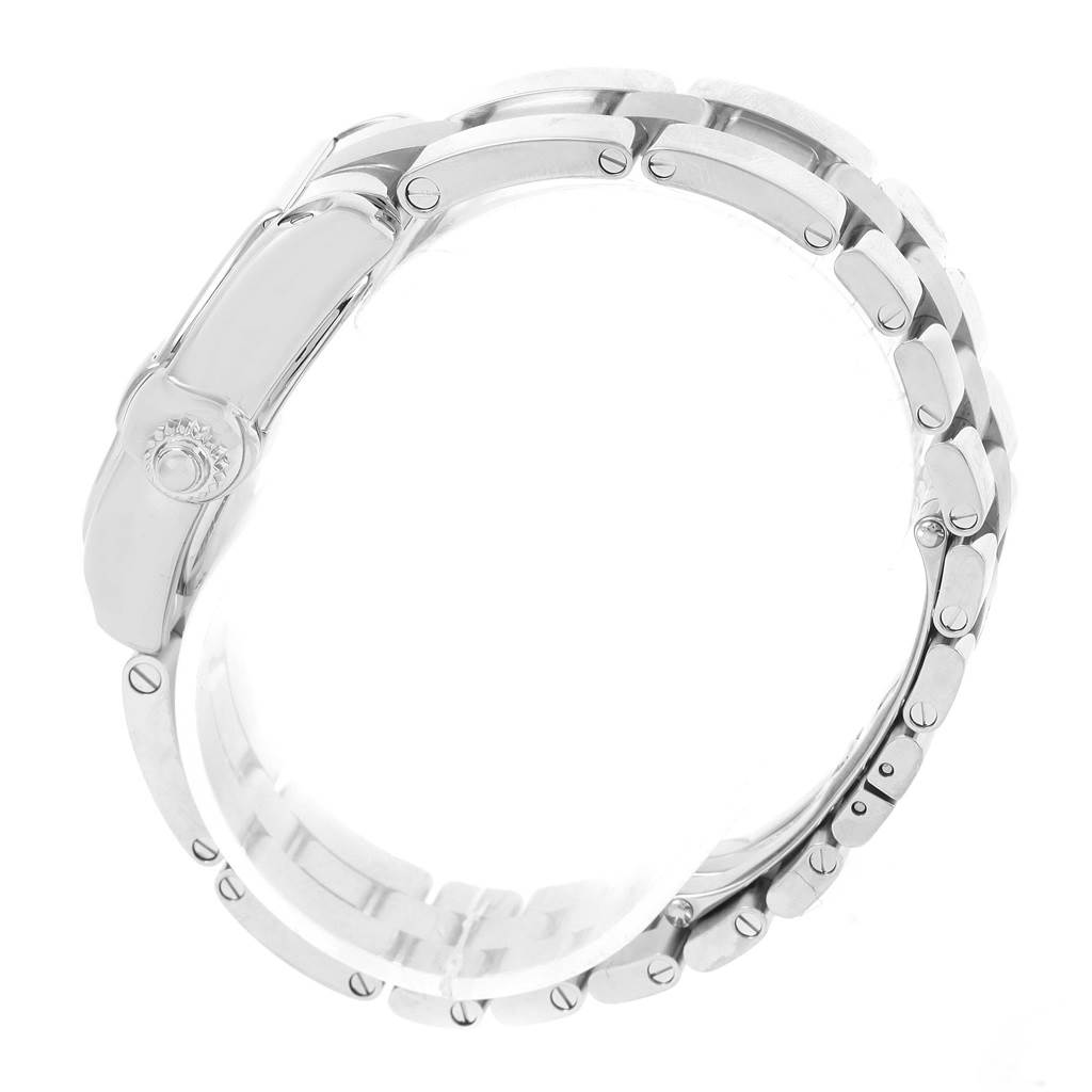 The image shows a side view of a stainless steel bracelet for the Cartier Roadster W62016V3 Women
s Stainless Steel Silver Dial W62016V3 Women
s Stainless Steel Silver Dial watch, focusing on its clasp and links.