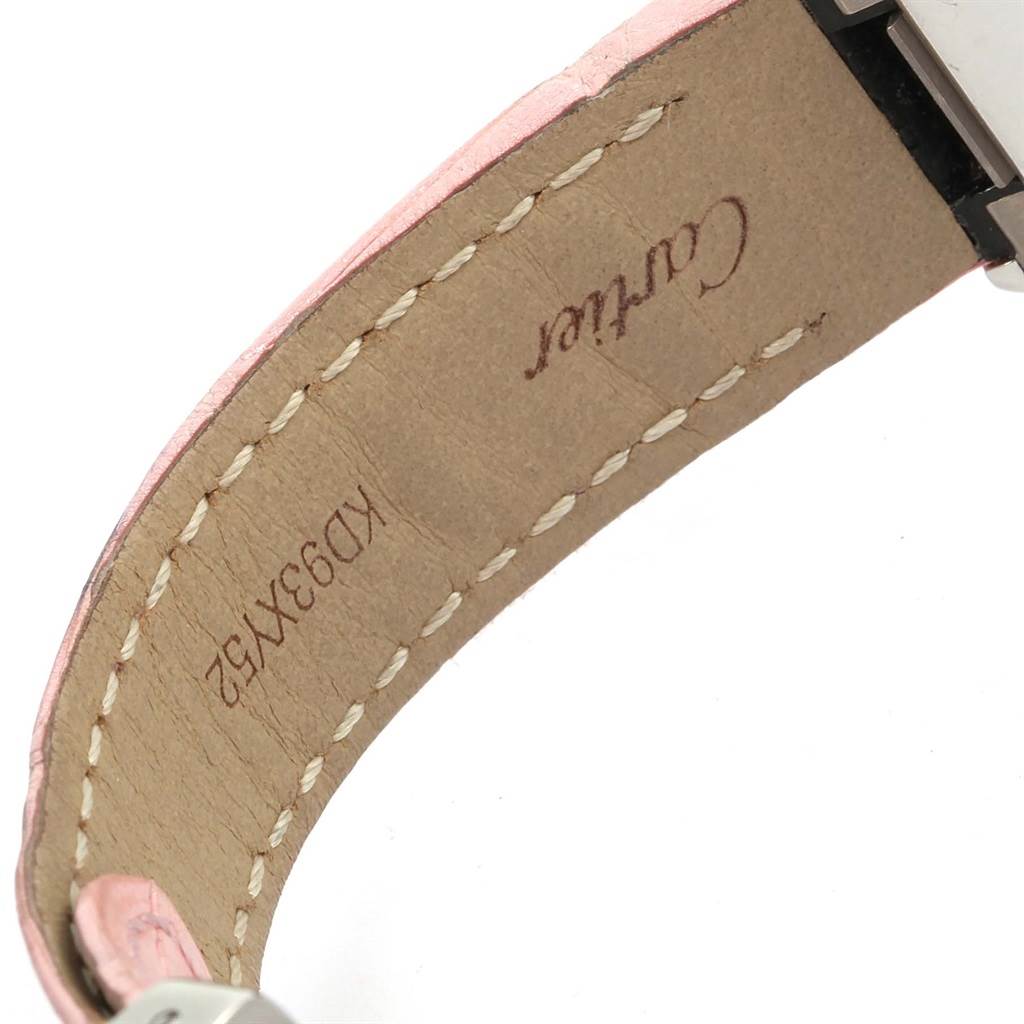 This image shows the underside of a leather strap from a Cartier Roadster W6206006 Women's Stainless Steel Mother of Pearl Dial W6206006 Women's Stainless Steel Mother of Pearl Dial watch.