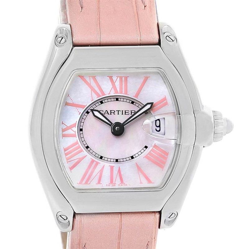 Cartier Roadster MOP Dial Pink Roman Numerals Limited Watch W6206006 SwissWatchExpo
