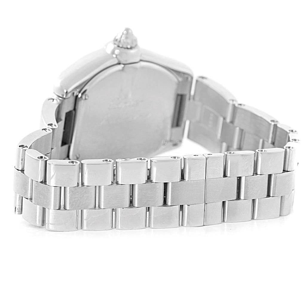 The image shows the back view and bracelet of a Cartier Roadster W62017V3 Women's Stainless Steel Pink Dial W62017V3 Women's Stainless Steel Pink Dial watch.