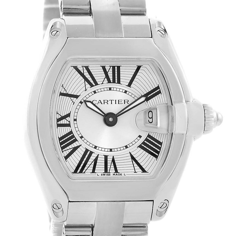 Cartier Roadster Silver Dial Steel Womens Watch W62016V3 Box Papers SwissWatchExpo