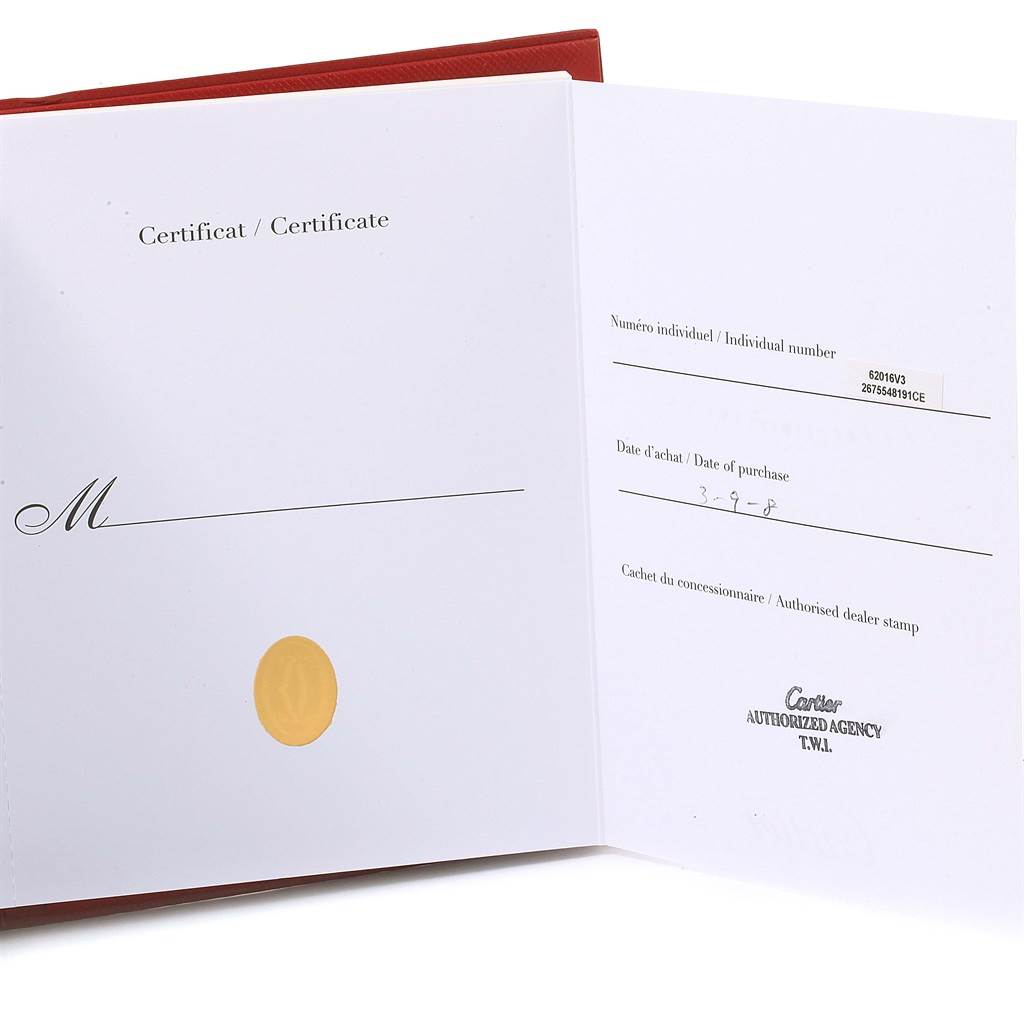 This image shows the certificate of Best Quality
ity for the Cartier Roadster W62016V3 Women
s Stainless Steel Silver Dial W62016V3 Women
s Stainless Steel Silver Dial watch model.