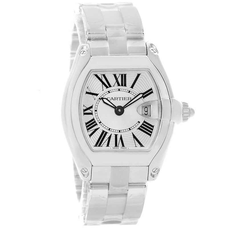 Cartier Roadster Silver Dial Black Strap Ladies Steel Watch W62016V3 SwissWatchExpo