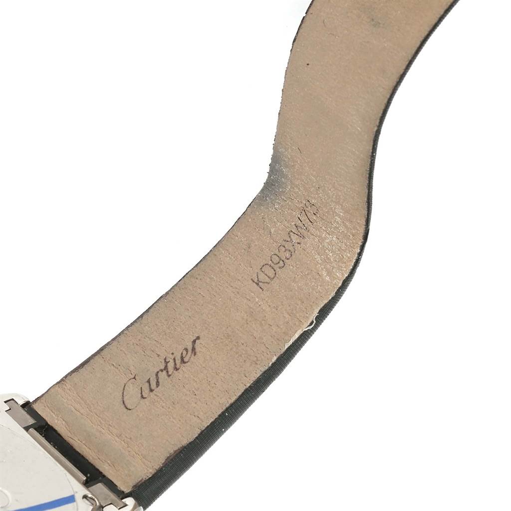 This image shows the strap and a part of the clasp of the Cartier Roadster W62016V3 Women
s Stainless Steel Silver Dial W62016V3 Women
s Stainless Steel Silver Dial watch from the inside angle.