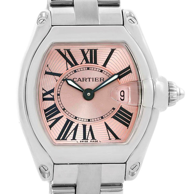 Cartier Roadster Pink Dial Womens Quartz Watch W62017V3 SwissWatchExpo