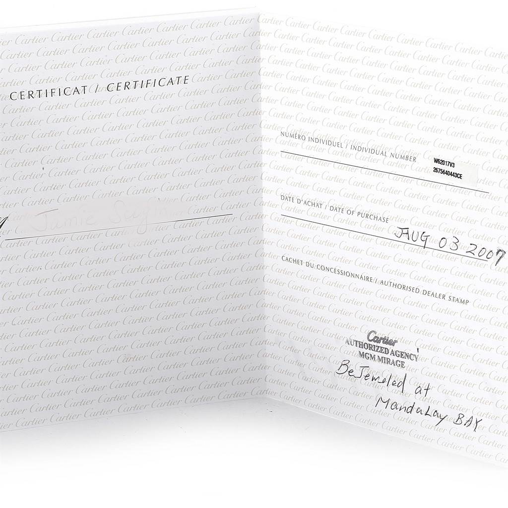 This is the certificate for the Roadster model by Cartier, showing individual number, purchase date, and dealer stamp.