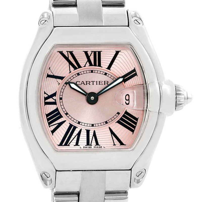 Cartier Roadster Pink Dial Stainless Steel Ladies Watch W62017V3 SwissWatchExpo