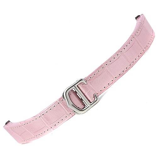 This image shows a pink leather strap with a silver clasp for the Cartier Roadster W62017V3 Women
s Stainless Steel Pink Dial W62017V3 Women
s Stainless Steel Pink Dial model watch.