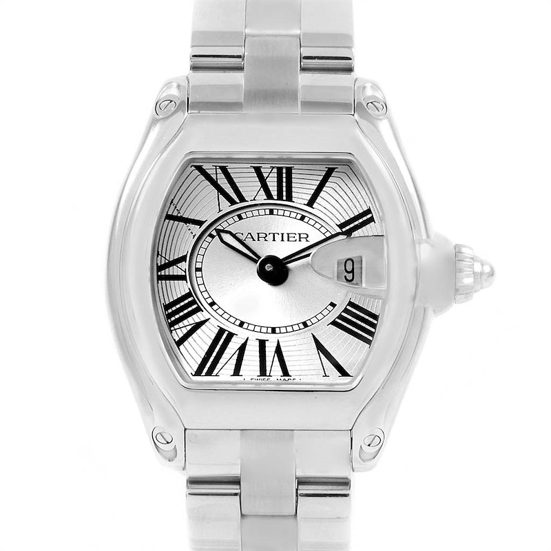 Cartier Roadster Silver Dial Steel Ladies Watch W62016V3 Box Papers SwissWatchExpo