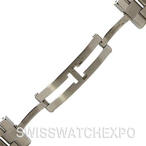 This image shows a close-up view of a metal bracelet for a Cartier Roadster W62016V3 Women
s Stainless Steel Silver Dial W62016V3 Women
s Stainless Steel Silver Dial watch, highlighting its clasp and links.
