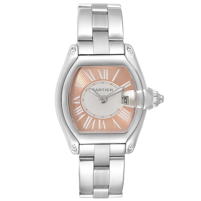 Cartier Roadster Coral Dial Limited Edition Steel Ladies Watch W62054V3 SwissWatchExpo