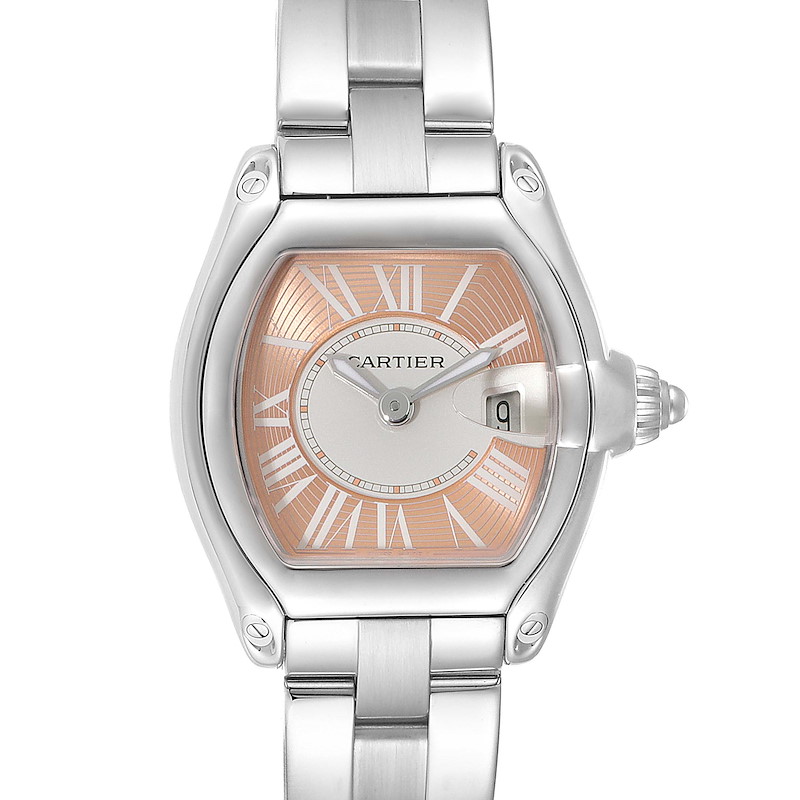 Cartier Roadster Coral Dial Limited Edition Steel Ladies Watch W62054V3 SwissWatchExpo