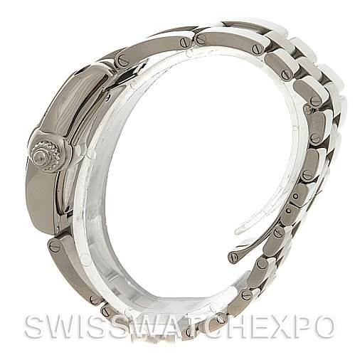 This image shows a side profile of the Cartier Roadster W62017V3 Women's Stainless Steel Pink Dial W62017V3 Women's Stainless Steel Pink Dial watch, highlighting the crown and bracelet links.