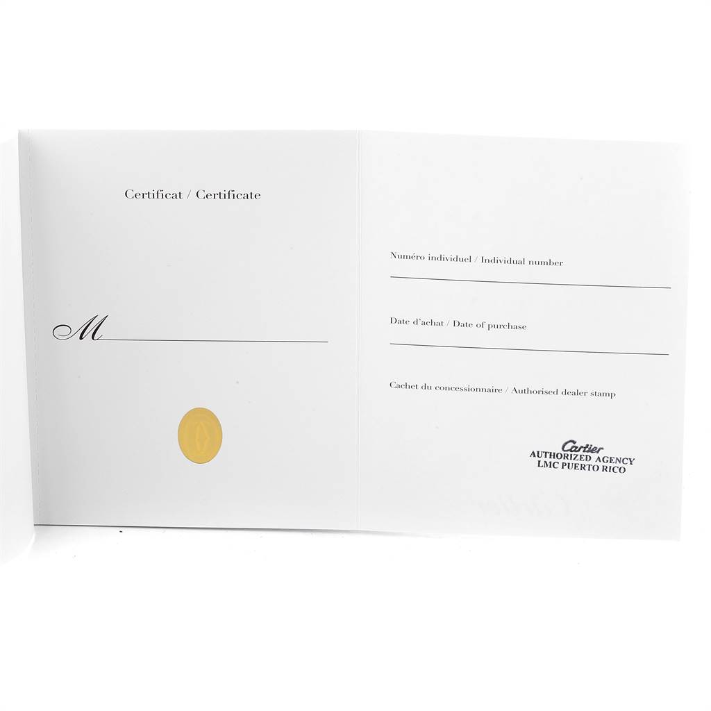 This image shows the warranty certificate for the Cartier Roadster WE5002X2 Women's White Gold Silver Dial WE5002X2 Women's White Gold Silver Dial watch.