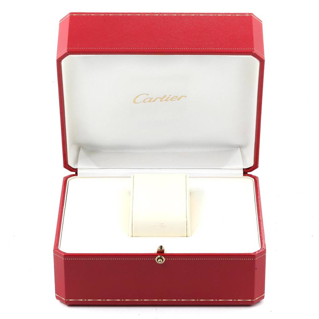 The image shows an open red Cartier watch box without the Roadster model watch inside.