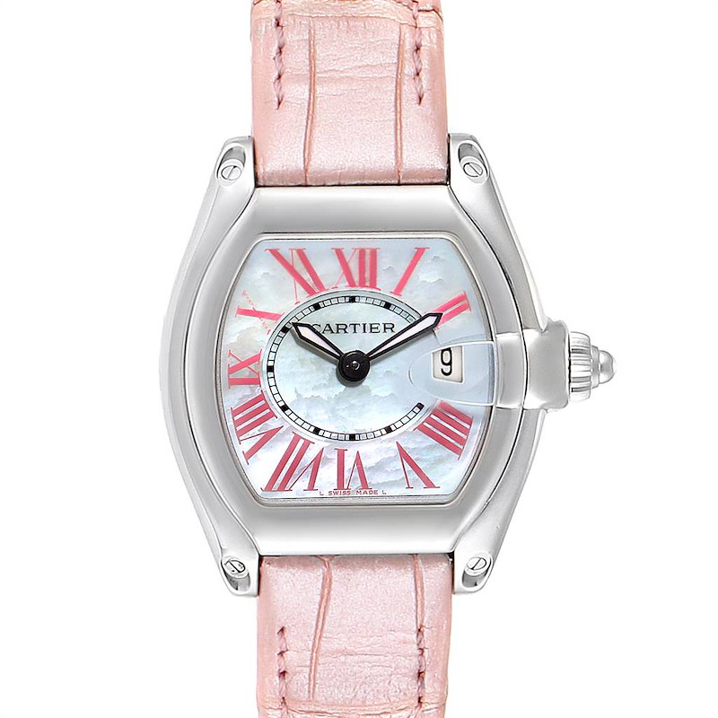 Cartier Roadster MOP Dial Pink Roman Numerals Limited Watch W6206006 SwissWatchExpo