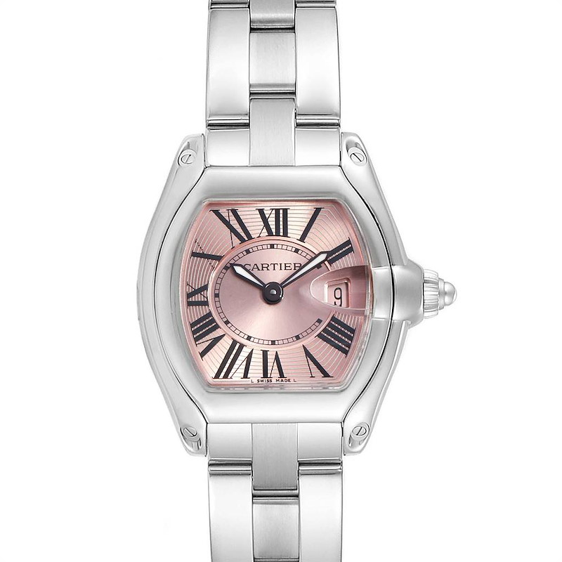 Cartier Roadster Pink Dial and Strap Steel Ladies Watch W62017V3 SwissWatchExpo