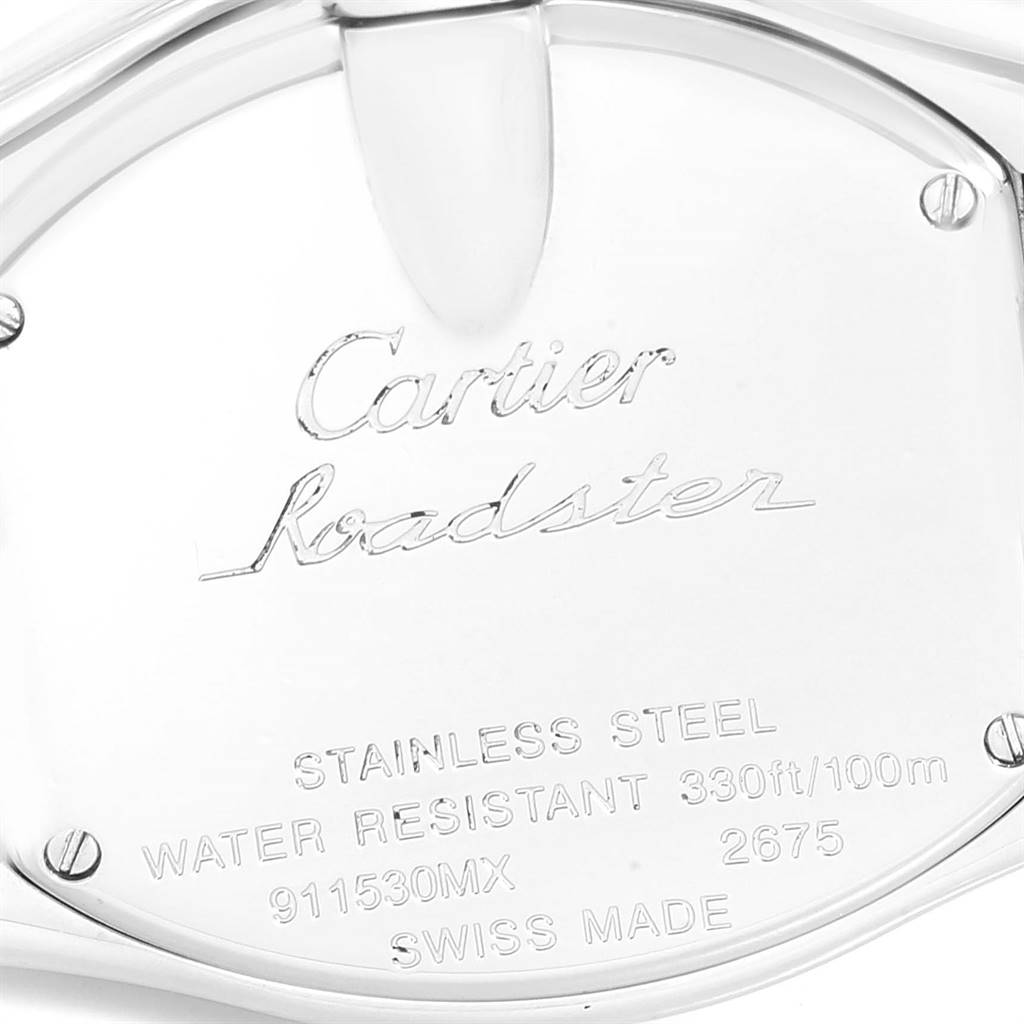 This image shows the back case of a Cartier Roadster W6206007 Women
s Stainless Steel  W6206007 Women
s Stainless Steel  watch, displaying the model information and other details.