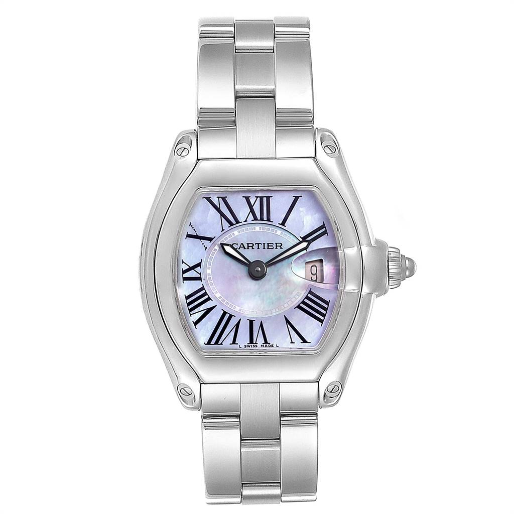 This image shows a front view of the Cartier Roadster W6206007 Women
s Stainless Steel  W6206007 Women
s Stainless Steel  watch, highlighting the face, bracelet, and crown.
